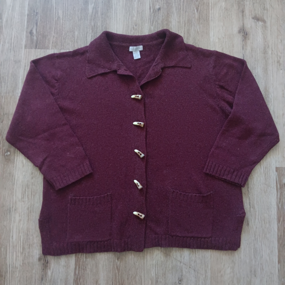 Vintage Northwest Blue Women 2x Cardigan Burgundy Toggle Buttons